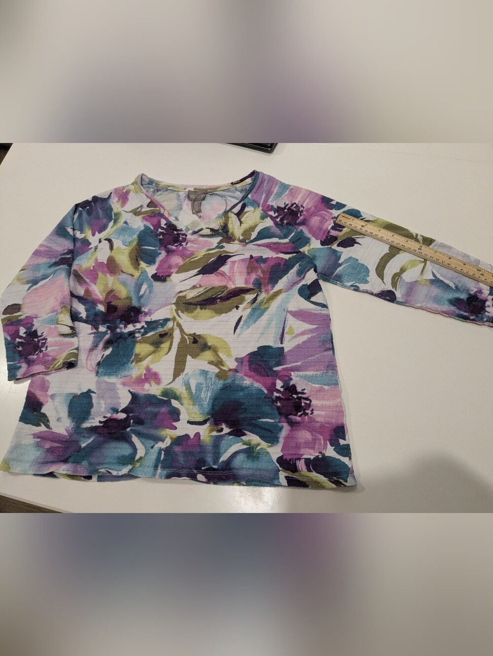 Chico’s 1 Watercolor Floral 3/4 Sleeve Top